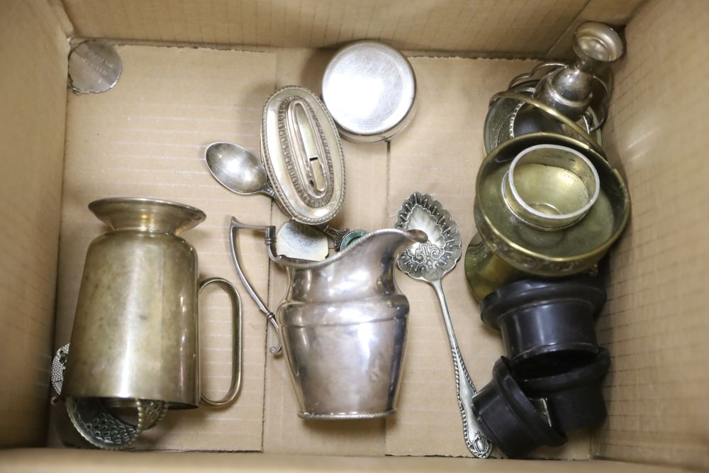 A box of assorted silver plated wares